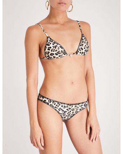 Tigerlily Ladies White And Brown Leopard-print Mantra Tara Bikini Top - Black
