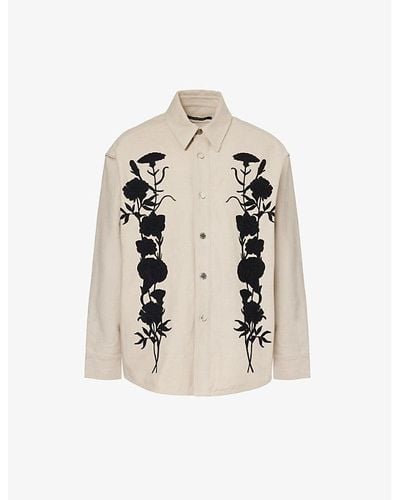 Song For The Mute Floral-embroidered Relaxed-fit Cotton-twill Shirt - Natural