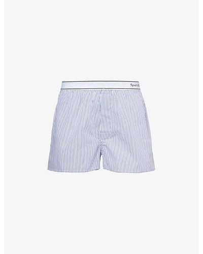 Sporty & Rich Logo-waistband Striped Cotton Boxer Shorts - Blue