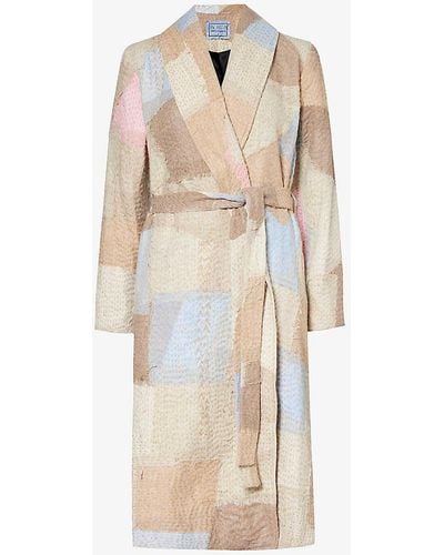 By Walid Patchwork Regular-fit Cashmere And Silk-blend Coat - White