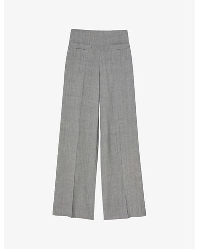 Sandro Welt-pocket Flared-leg High-rise Woven Pants - Grey
