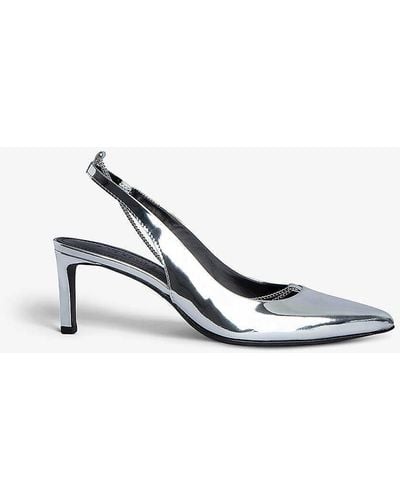 Zadig & Voltaire First Night Chain-embellished Metallic Patent-leather Slingback Courts - White
