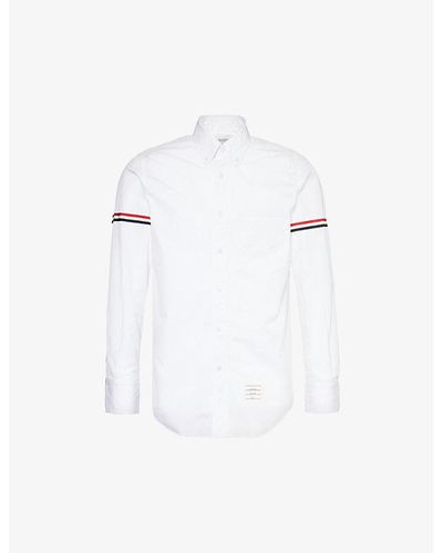 Thom Browne Brand-patch Long-sleeved Cotton Shirt - White