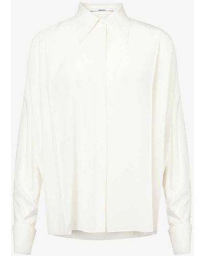 Another Tomorrow Convertible Long-sleeve Silk Shirt - White