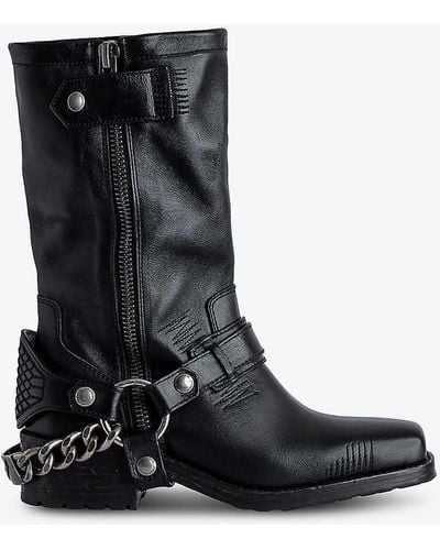 Zadig & Voltaire Igata Metal-chain Leather Ankle Boots - Black