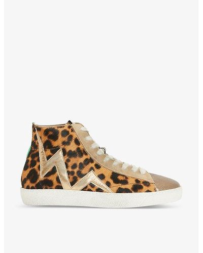 AllSaints Tundy Bolt Leopard-print Leather High-top Sneakers - Natural