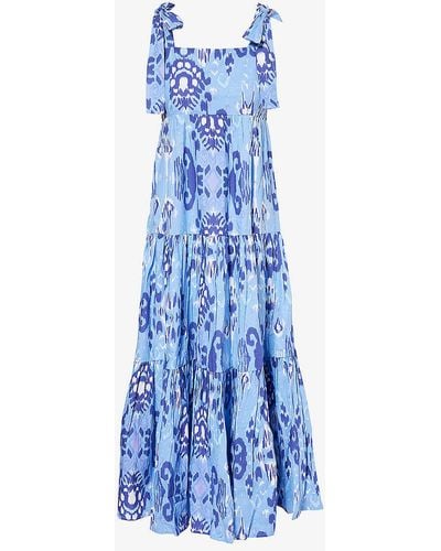 Aspiga Tabitha Floral-pattern Cotton Maxi Dres - Blue