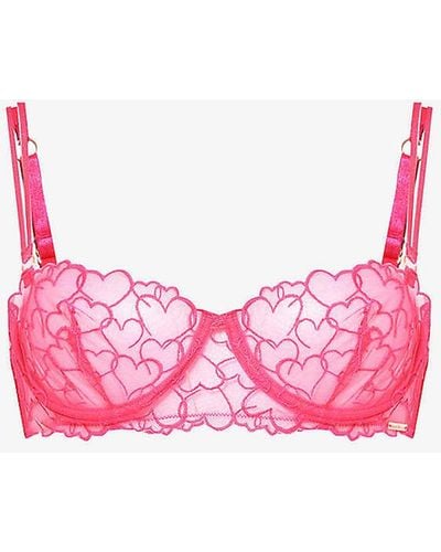 Bluebella Valentina Heart-embroidered Recycled-polyester Mesh Bra - Pink