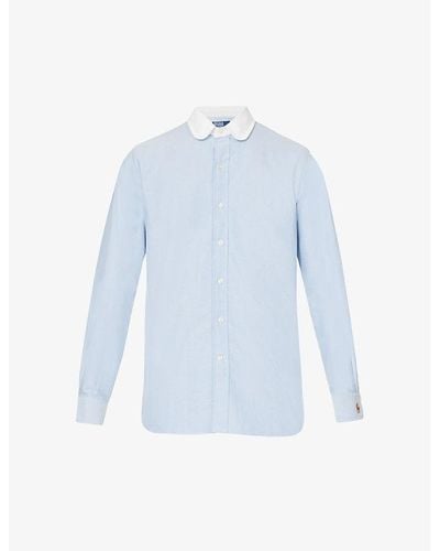 Polo Ralph Lauren Logo-embroidered Contrast-collar Regular-fit Cotton-poplin Shirt - Blue