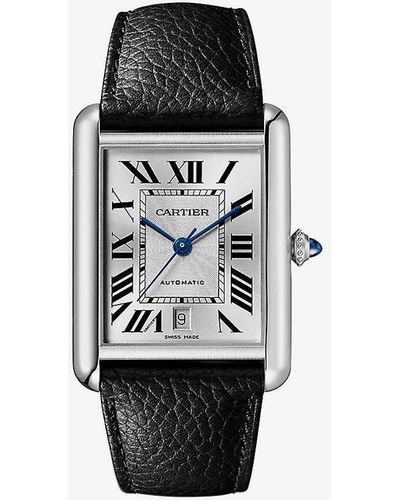 Cartier Crwsta0040 Tank Must Extra-large Stainless-steel And Grained-leather Automatic Watch - White