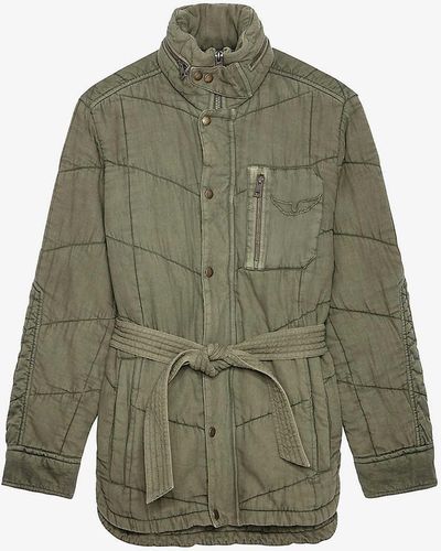Zadig & Voltaire Kalice Removable-belt Relaxed-fit Cotton Coat - Green