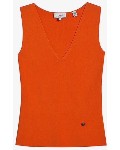 Ted Baker Sarhaa V-neck Stretch-knit Top - Orange