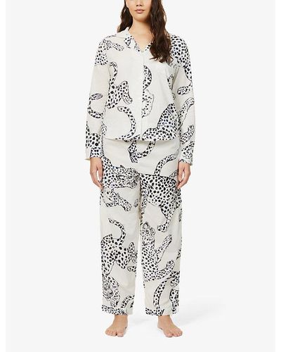 Desmond & Dempsey Printed Cotton Pajama Set X - Gray