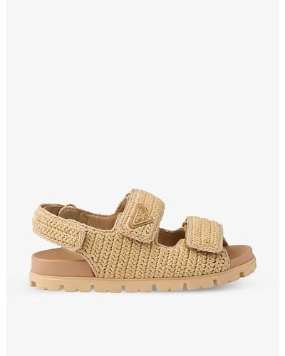 Prada Brand-plaque Chunky-sole Woven Sandals - Natural