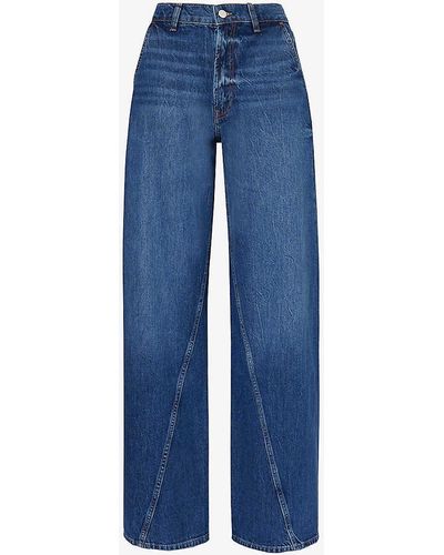 Anine Bing Briley Brand-patch Wide-leg High-rise Jeans - Blue