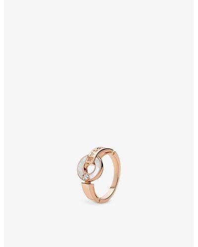 BVLGARI 18ct Rose-gold, 0.04ct Brilliant-cut Diamond And Mother-of-pearl Ring - White