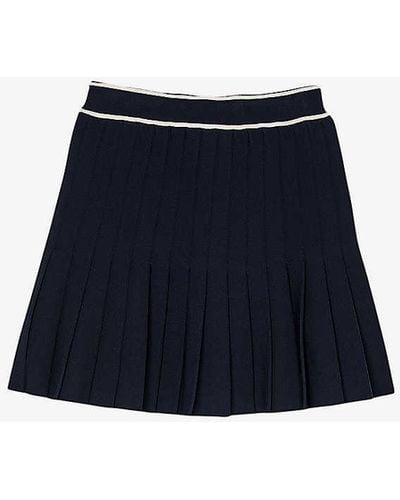 Sandro Contrast-stripe Elasticated-waist Pleated Stretch-woven Mini Skirt - Blue