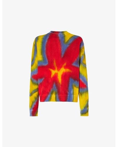 The Elder Statesman Tie-dye Dropped-shoulder Relaxed-fit Cashmere Sweater - Red