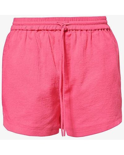 Seafolly Crinkle Drawstring-waist Cotton Shorts - Pink