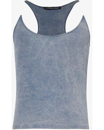 Y. Project Cut-out Slim-fit Cotton-jersey Top - Blue