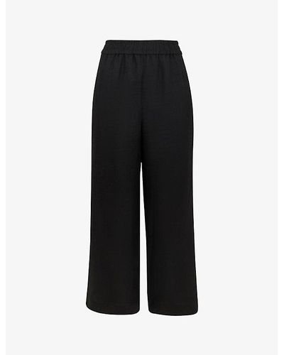 Whistles Wide-leg Elasticated-waist Cropped Linen Pants - Black