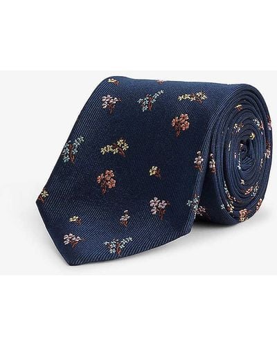 Paul Smith Flower-embroidered Silk Tie - Blue