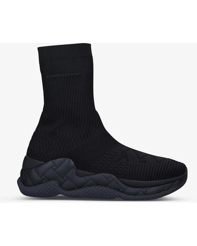 Kurt Geiger London Ribbed Stretch-knit High-top Sock Sneakers - Black