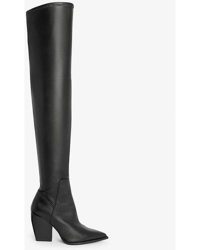 AllSaints Lara Pointed-toe Leather Heeled Over-the-knee Boots - Black