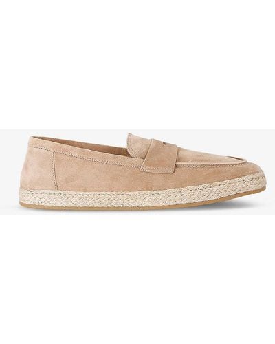 Brunello Cucinelli Espadrille-sole Panelled Suede Penny Loafers - Natural