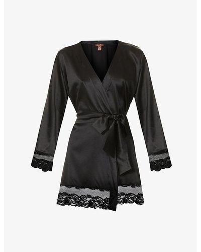 Coco De Mer Seraphine Lace-trim Silk-blend Robe - Black