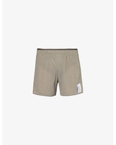 Satisfy Space-otm 5' Brand-patch Stretch-woven Shorts - Gray