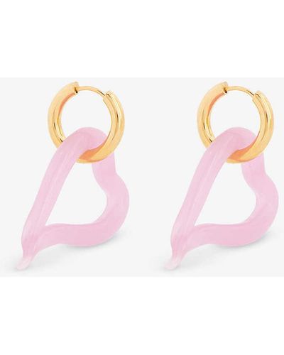SANDRALEXANDRA Heart Of Glass 18ct Yellow Gold-plated Brass And Glass Earrings - Pink