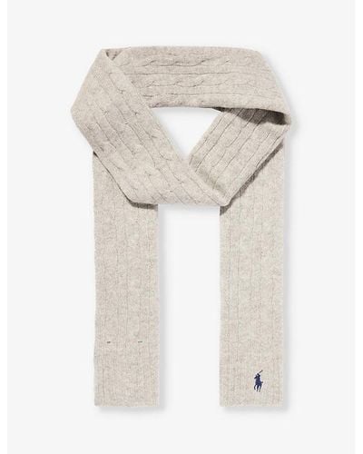 Polo Ralph Lauren Embroidered-logo Wool And Cashmere-blend Scarf - Natural