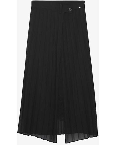 IKKS Pleated Asymmetric-woven Woven Maxi Skirt - Black