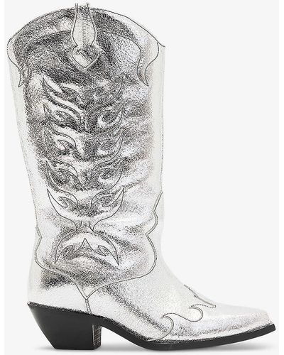 AllSaints Dolly Stitchwork Heeled Leather Western Boots - White