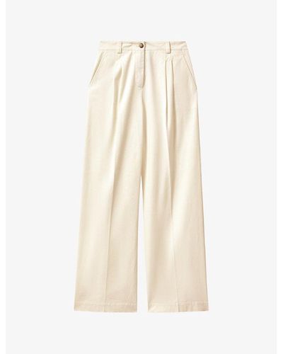 Reiss Astrid Wide-leg High-rise Stretch-cotton Trousers - Natural