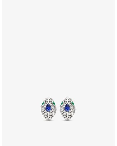 BVLGARI Serpenti 18ct White Gold, 1.67ct Brilliant-cut Diamond, Sapphire And Emerald Earrings