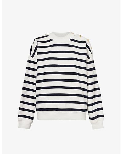 FRAME Vybutton-embellished Striped Cotton-blend Sweatshirt - Blue