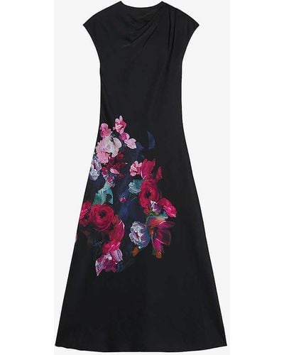 Ted Baker Rahelee Floral-print Satin Midaxi Dress - Black