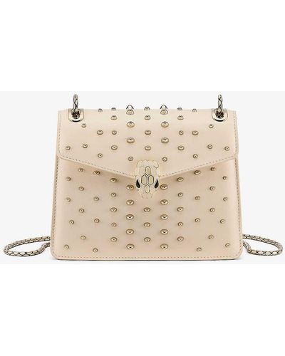 BVLGARI Serpenti Forever Day-to-night Small Stud-embellished Leather Shoulder Bag - Natural