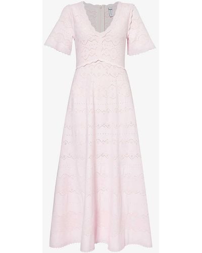 Needle & Thread Short-sleeved V-neck Recycled-viscose-blend Maxi Dress - Pink