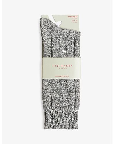 Ted Baker Hiking Cable-knit Cotton-blend Socks - Gray