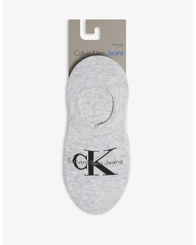 Calvin Klein Logo Cotton-blend Liner Socks - White