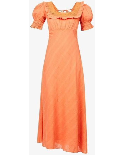 Free People Now And Forever Ruffle-detail Cotton Midi Dress - Orange