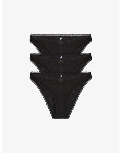Cou Cou Intimates Pack Of Three Pointelle High-rise Organic-cotton Brief - Black