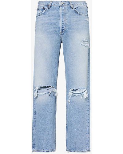 Agolde 90s Distressed Straight-leg Mid-rise Organic-denim Jeans - Blue