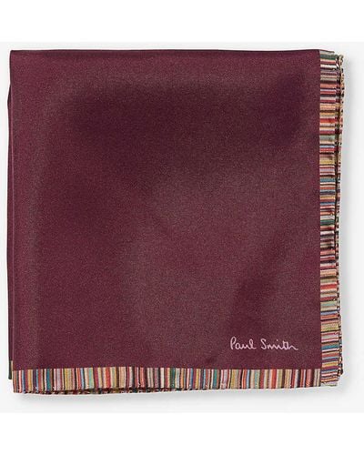 Paul Smith Logo-print Striped-trim Silk Pocket Square - Purple