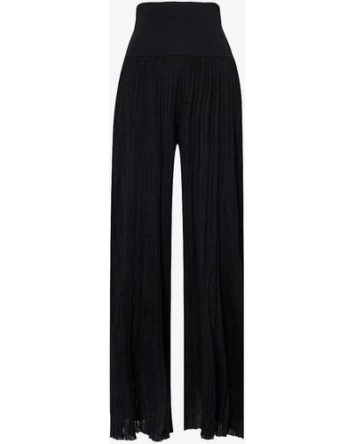 Alaïa Pleated Wide-leg Knitted Trousers - Black