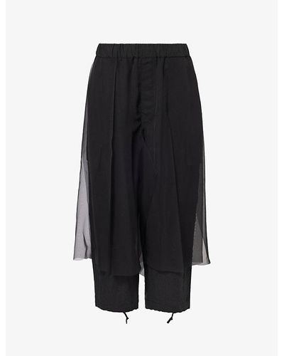 Undercover Sheer-panel Wide-leg High-rise Woven Pants - Black