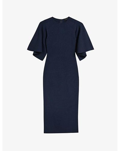 Ted Baker Lounia Fluted-sleeved Bodycon Stretch-knit Midi Dress - Blue